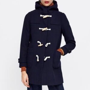 ZARA Navy Blue Toggle Coat - Small